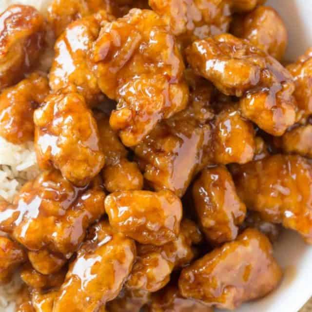 Classic orange chicken with bold flavors.