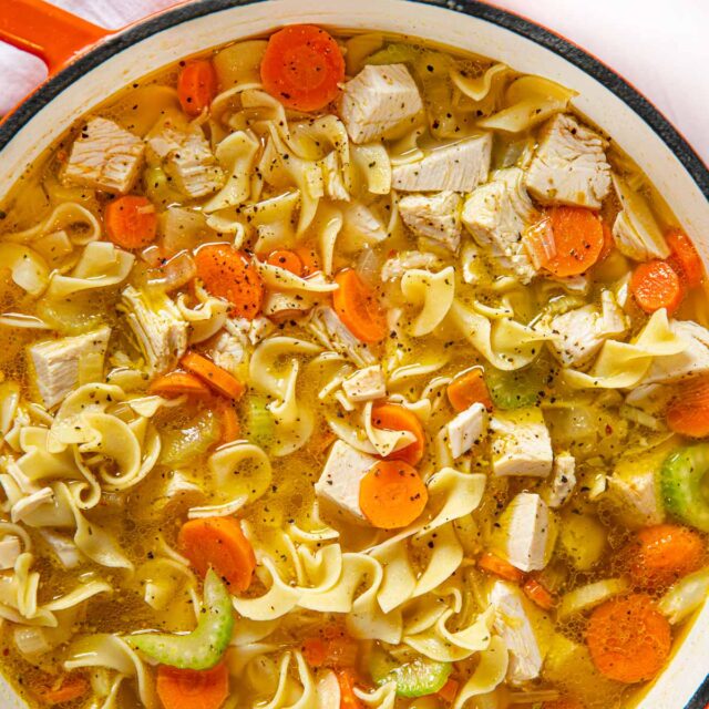 Aerial view of soup in pot