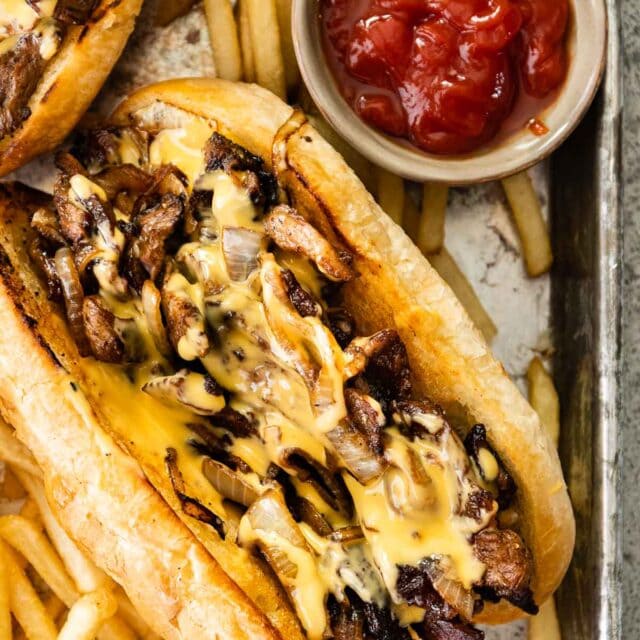 Philly Cheesesteak on serving plate