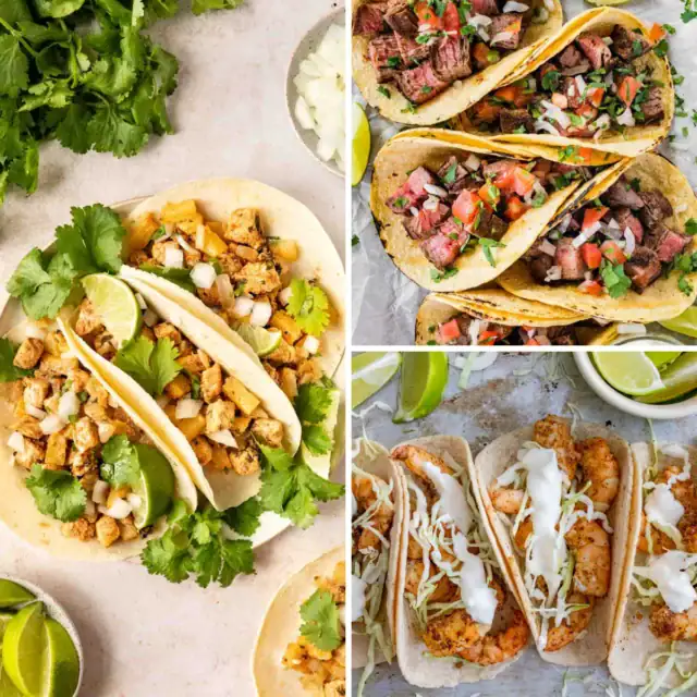 3-image collage of tacos